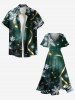 Plus Size Christmas Snowflake Ribbon Ombre Galaxy Print Split Pocket A Line Midi Dress -  