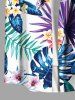 Chemise à poches boutonnées grande taille pour homme, imprimée de feuilles tropicales, d'hibiscus et de branches, style hawaïen. - Blanc M