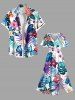 Plus Size Tropical Leaf Hibiscus Flower Branch Print Hawaii Split Pocket A Line Midi Dress -  