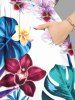 Plus Size Tropical Leaf Hibiscus Flower Branch Print Hawaii Split Pocket A Line Midi Dress -  