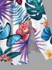 Plus Size Tropical Leaf Hibiscus Flower Branch Print Hawaii Split Pocket A Line Midi Dress -  