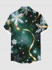 Plus Size Christmas Snowflake Ribbon Ombre Galaxy Print Button Pocket Shirt For Men -  