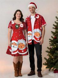Christmas Ball Snowflake Santa Claus Print Plus Size Matching Outfit For Couples -  