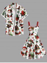 Ensemble assorti grande taille pour couples, imprimé sapin de Noël, flocons de neige et Père Noël - Blanc 
