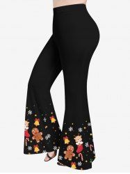 Pantalon évasé grande taille à imprimé sapin de Noël, flocons de neige, pain d'épice, clochettes et bonbons - Noir 1X