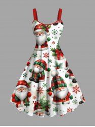 Plus Size Christmas Tree Snowflake Santa Claus Print A Line Dress -  