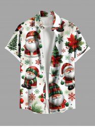 Plus Size Christmas Tree Snowflake Santa Claus Print Button Pocket Shirt For Men -  