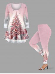 Coffret cadeau sapin de Noël avec nœud papillon et pompons lumineux, grande taille assortie - Rose clair 