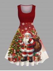 Plus Size Christmas Tree Santa Claus Star Candy Snowflake Print 1950s Vintage Dress -  