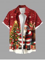 Plus Size Christmas Tree Santa Claus Star Candy Snowflake Print Buttons Pocket Shirt For Men -  
