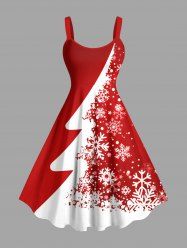 Plus Size Christmas Tree Snowflake Print Tank Dress -  