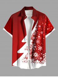 Plus Size Christmas Tree Snowflake Print Buttons Pocket Shirt For Men -  