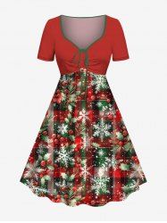 Plus Size Christmas Holly Fruit Snowflake Plaid Print Cinched Dress -  