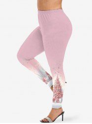 Leggings imprimés à pompons clairs et nœud papillon sapin de Noël grande taille - Rose clair 5X