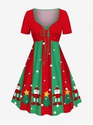 Robe grande taille à imprimé colorblock avec sapin de Noël, étoile, Père Noël et pois, cintrée - Rouge L
