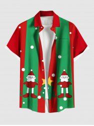 Plus Size Christmas Tree Star Santa Claus Dots Colorblock Print Buttons Pocket Shirt For Men - Vert M