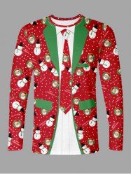 Plus Size Christmas Santa Claus Snowman Snowflake Lapel Collar Tie 3D Print T-shirt For Men -  