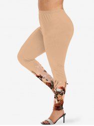 Leggings grande taille à imprimé flocons de neige et chapeau d'élan pour Noël - orange clair XS