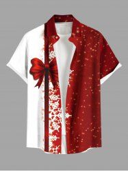 Plus Size Christmas Snowflake Bowknot Print Button Pocket Shirt For Men -  