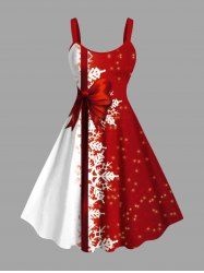 Robe trapèze grande taille imprimée flocons de neige et nœud papillon pour Noël - Rouge S