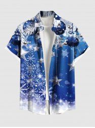 Plus Size Christmas Snowflake Ball Ombre Bubble Print Button Pocket Shirt For Men -  