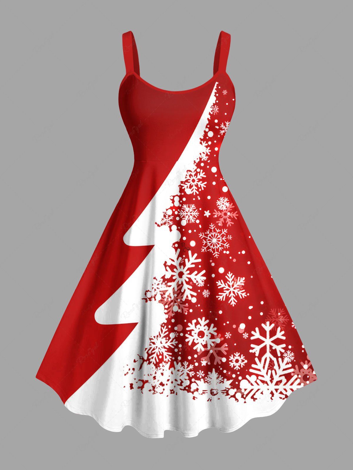 Shop Plus Size Christmas Tree Snowflake Print Tank Dress  