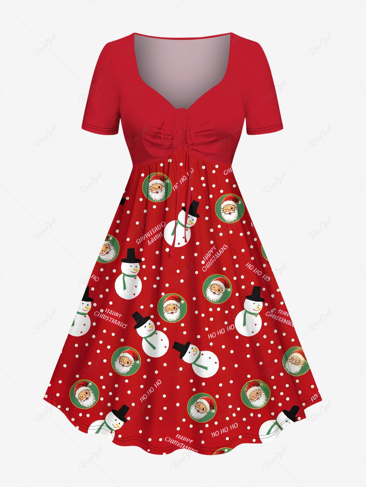 Outfits Plus Size Christmas Santa Claus Snowman Snowflake Print Cinched Dress  
