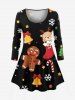 Christmas Tree Snowflake Gingerbread Bell Stocking Candy Print Women T-shirt and Flare Pants Plus Size Matching Set -  