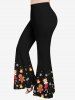 Christmas Tree Snowflake Gingerbread Bell Stocking Candy Print Women T-shirt and Flare Pants Plus Size Matching Set -  