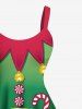 Ensemble assorti grande taille imprimé bonbons et elfes de Noël pour couples - Vert 