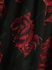 Plus Size Rose Flower Print Ruched Split A Line Dress -  
