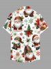Plus Size Christmas Tree Snowflake Santa Claus Print Button Pocket Shirt For Men -  