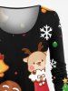 T-shirt à manches longues pour femme, grande taille, imprimé sapin de Noël, flocons de neige, pain d'épice, clochettes et bonbons - Noir 5X