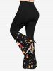 Pantalon évasé grande taille à imprimé sapin de Noël, flocons de neige, pain d'épice, clochettes et bonbons - Noir 1X