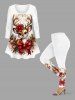 Plus Size Christmas Elk Bowknot Flowers Holly Fruit Print Long Sleeves T-shirt -  
