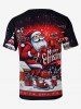 T-shirt imprimé grande taille pour homme, motif Père Noël en traîneau, houx et boîte cadeau de fruits, motif Père Noël et traîneau. - Noir XS