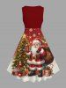 Robe vintage grande taille années 50 à imprimé sapin de Noël, Père Noël, étoiles, bonbons et flocons de neige - Rouge S
