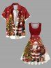 Robe vintage grande taille années 50 à imprimé sapin de Noël, Père Noël, étoiles, bonbons et flocons de neige - Rouge S