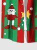 Plus Size Christmas Tree Star Santa Claus Dots Colorblock Print Buttons Pocket Shirt For Men - Vert M