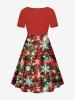 Plus Size Christmas Holly Fruit Snowflake Plaid Print Cinched Dress -  