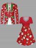 Plus Size Christmas Santa Claus Snowman Snowflake Print Cinched Dress -  