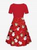 Plus Size Christmas Santa Claus Snowman Snowflake Print Cinched Dress -  
