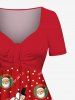Plus Size Christmas Santa Claus Snowman Snowflake Print Cinched Dress -  