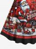 Robe vintage grande taille imprimée Père Noël traîneau houx et fruits, boîte cadeau - Noir 5X
