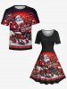 Robe vintage grande taille imprimée Père Noël traîneau houx et fruits, boîte cadeau - Noir 5X