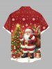 Plus Size Christmas Tree Santa Claus Star Candy Snowflake Print Buttons Pocket Shirt For Men -  