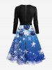 Robe trapèze grande taille à imprimé ombré de flocons de neige et de bulles, col festonné et ceinture amovible - Bleu Ciel 3XL
