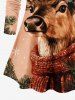 Plus Size Christmas Snowflake Elk Hat Print Long Sleeves Women T-shirt -  