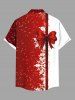 Plus Size Christmas Snowflake Bowknot Print Button Pocket Shirt For Men -  