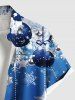 Plus Size Christmas Snowflake Ball Ombre Bubble Print Button Pocket Shirt For Men -  